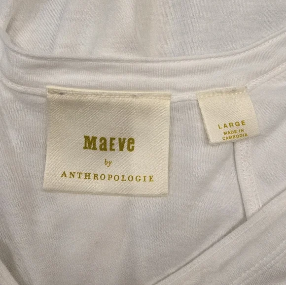 Anthropologie Maeve Catie white V-neck flutter sleeve tee shirt Size L - Picture 6 of 6